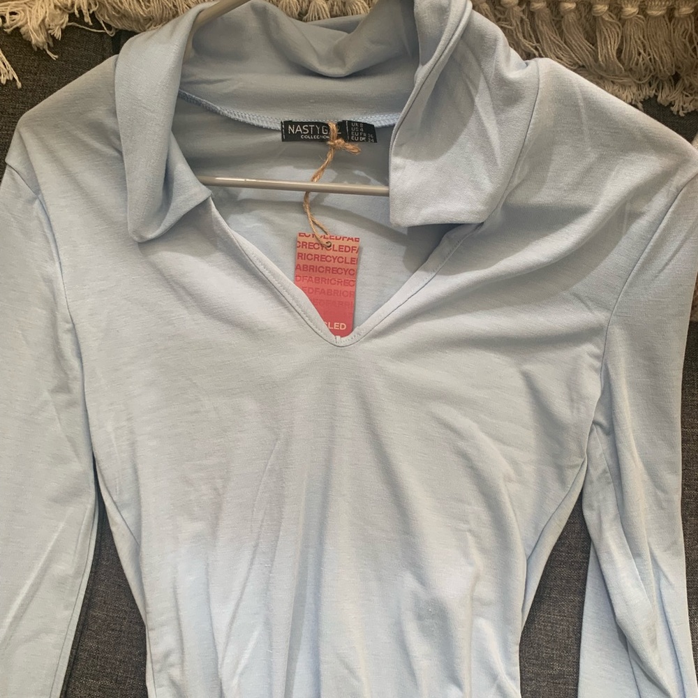 Blue collared bodysuit shirt - Nasty Gal